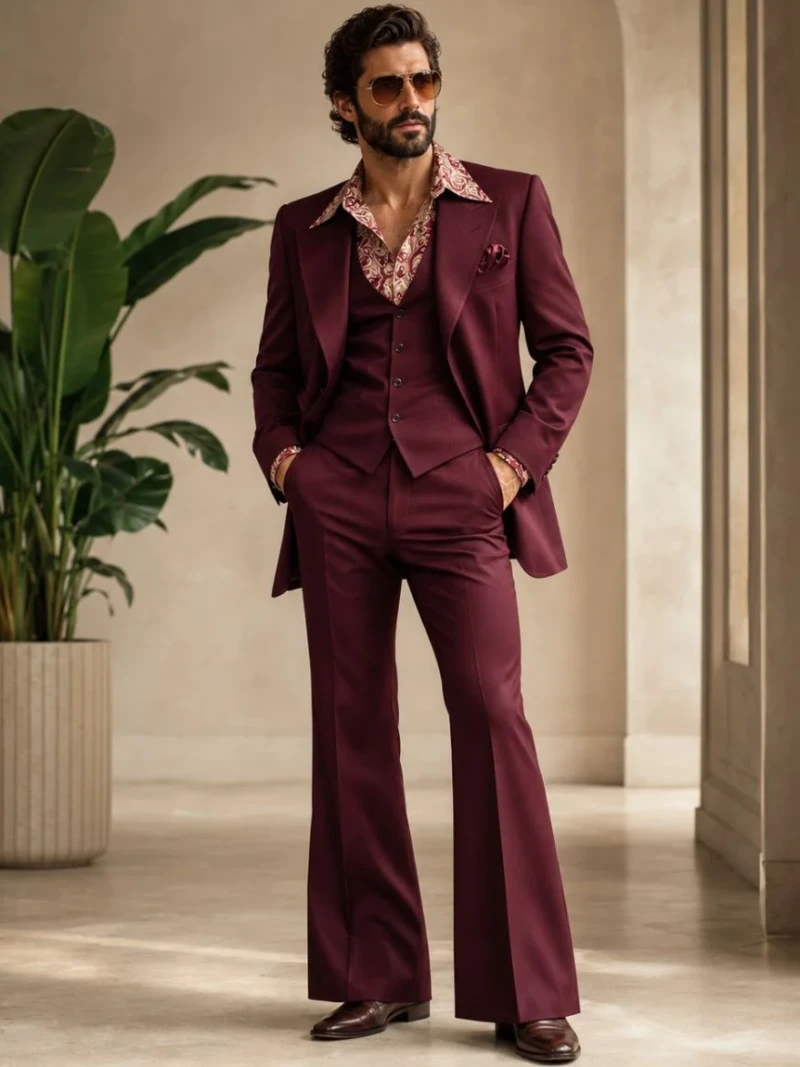 Shop 70s Vintage Retro Burgundy 3 Piece Suit