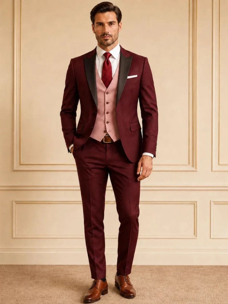 Shop Burgundy And Blush Pink 3 Piece Suit