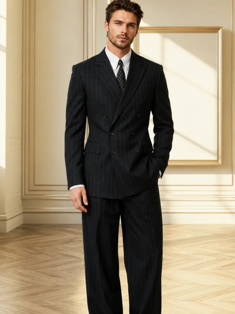 Shop Men’s Black Double-Breasted Pinstripe 2 Piece Suit