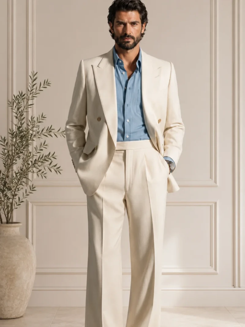 Shop Men’s Cream Double-Breasted 2 Piece Suit