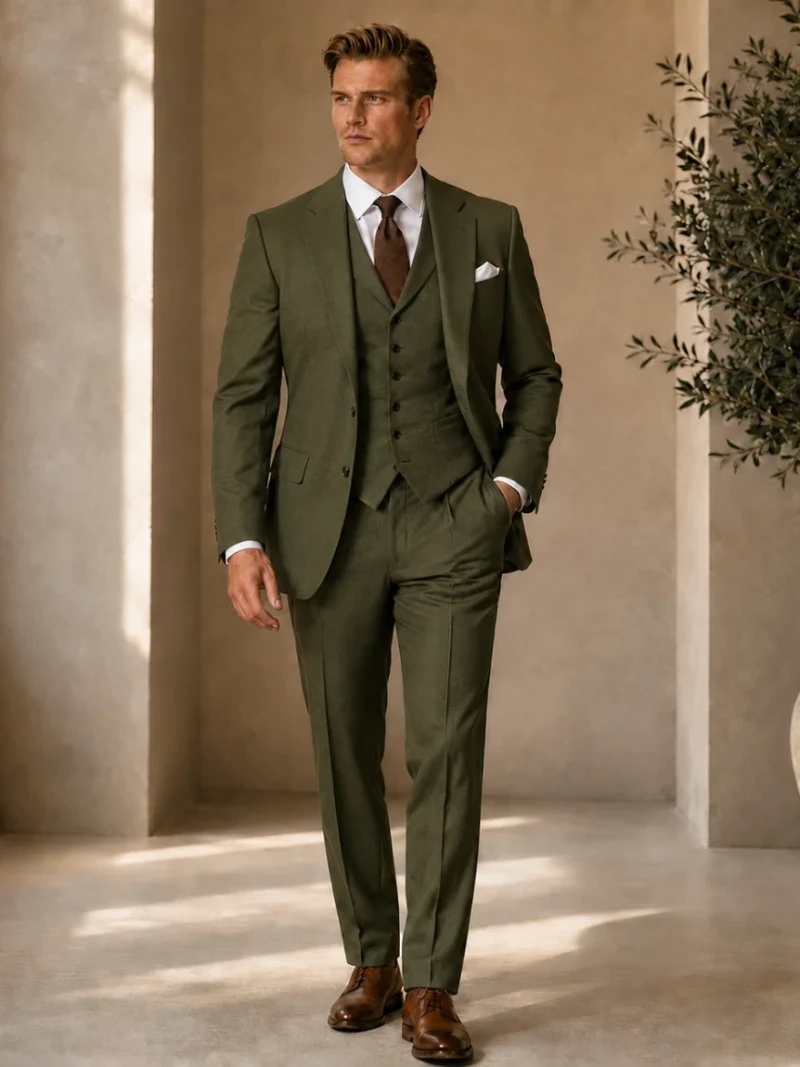 Shop Men’s Olive Green Tweed 3 Piece Suit