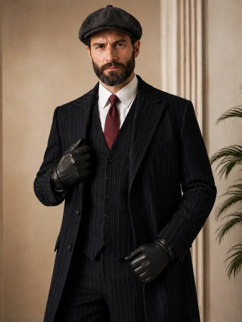 Shop Tailored Peaky Blinders Black Pinstriped Overcoat