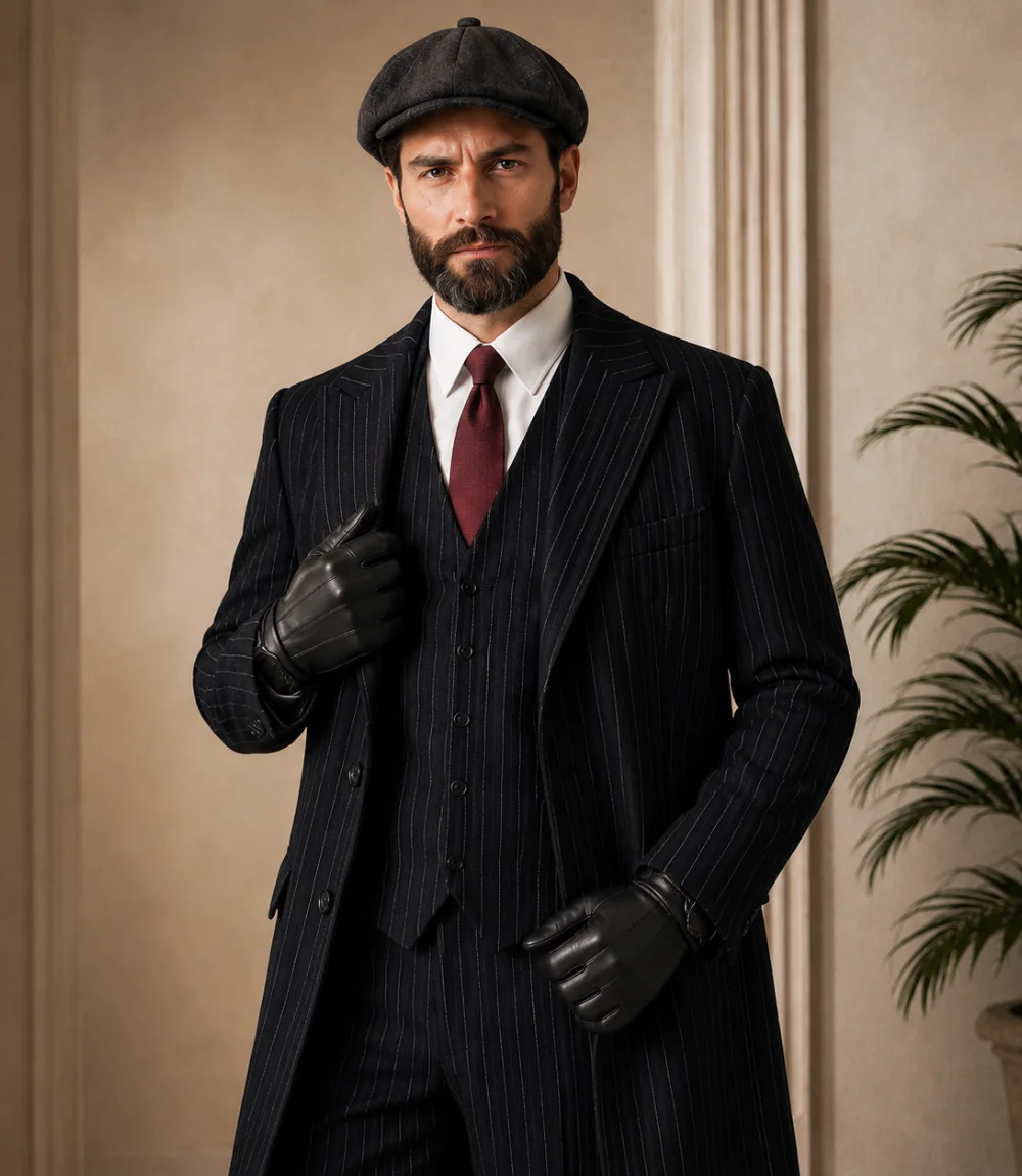 Shop Tailored Peaky Blinders Black Pinstriped Overcoat Shop Tailored Peaky Blinders Black Pinstriped Overcoat