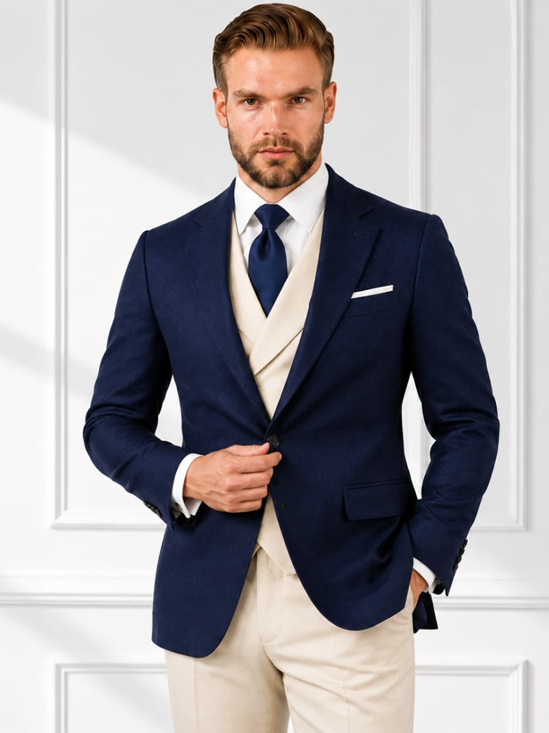 Tailored Navy And Cream Wedding Suit