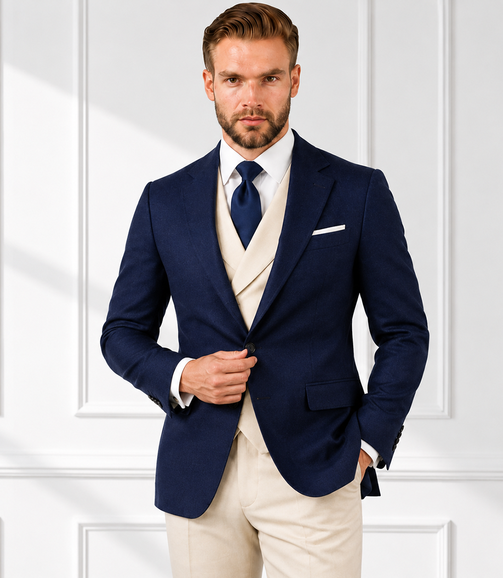 Tailored Navy And Cream Wedding Suit Tailored Navy And Cream Wedding Suit